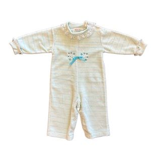 ⭐️Healthtex vintage light blue terry material romper with lace details 6 months